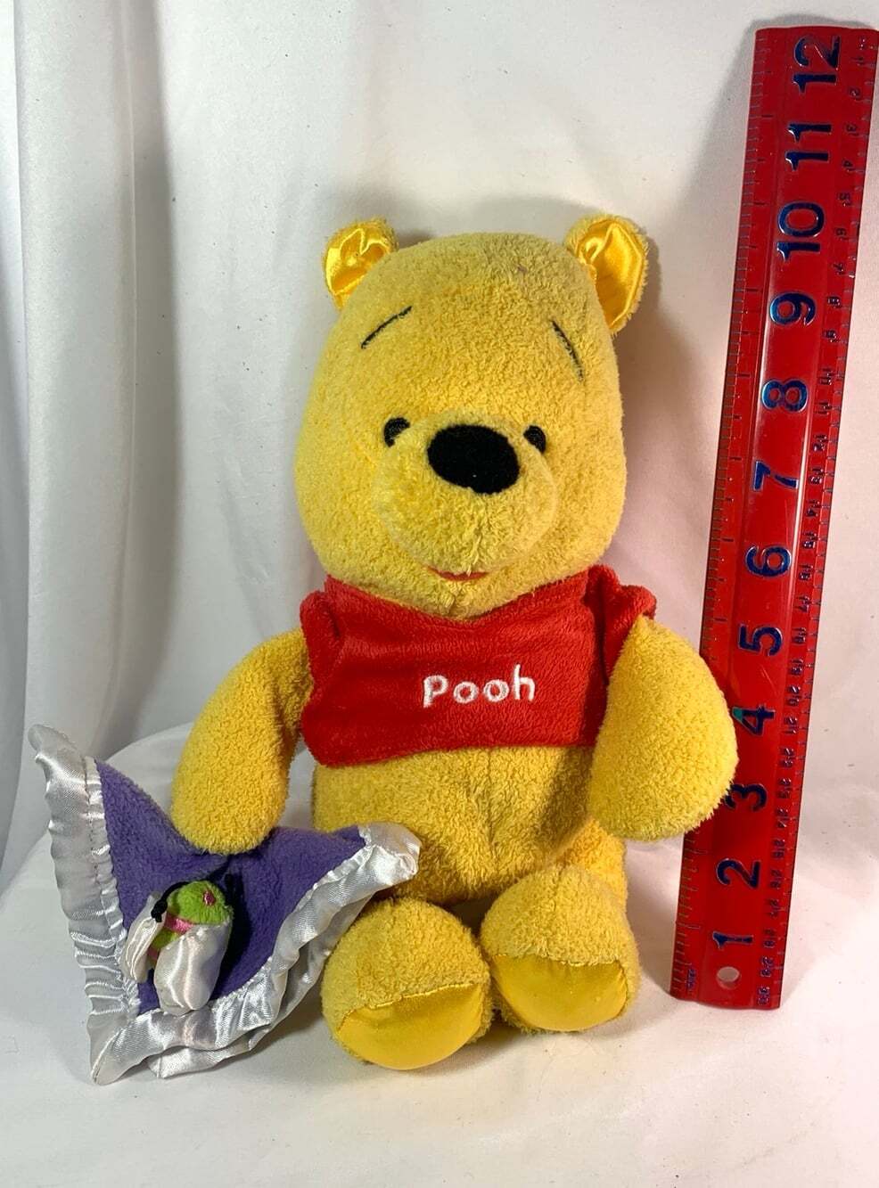 Pooh Plush Vintage With purple blanket and rattle inside